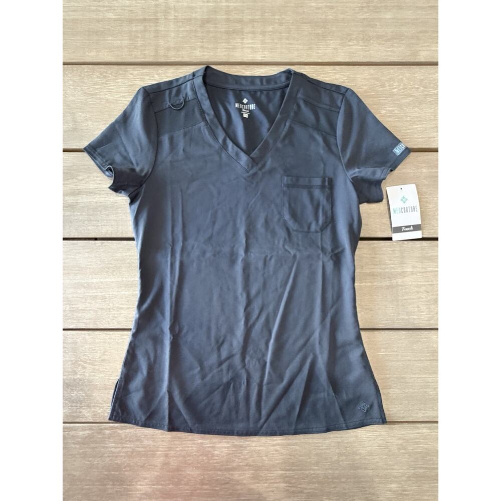 Med Couture Touch Pewter Gray XS Women’s Scrub Top MC7448 V-Neck 1 Pocket